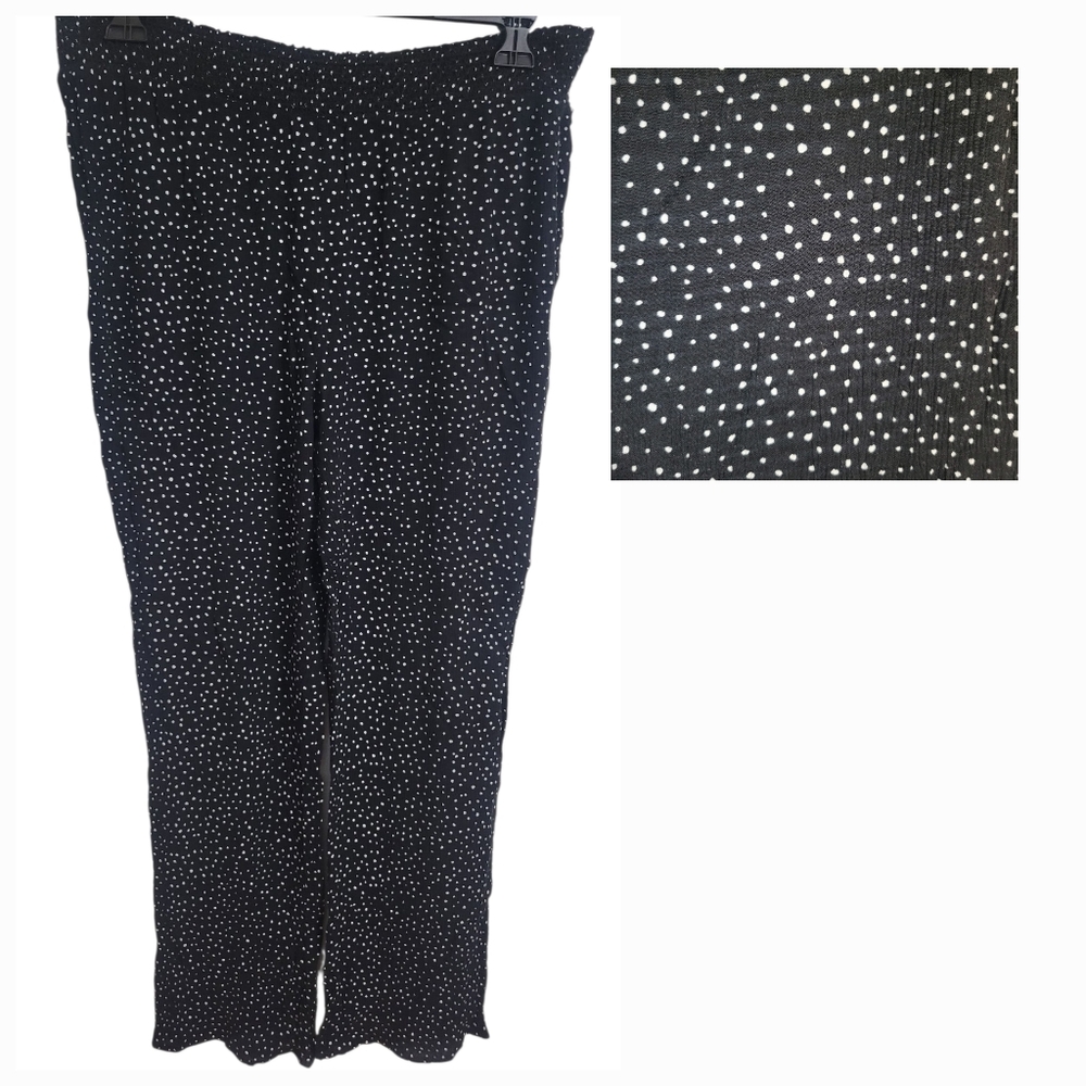 Retrology Crinkle Polka Dot Black Palazzo Pants Sz 1X Straight Leg Stretch New